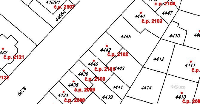 Jihlava 2102 na parcele st. 4442 v KÚ Jihlava, Katastrální mapa