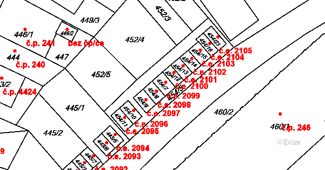 Jihlava 2099 na parcele st. 454/7 v KÚ Jihlava, Katastrální mapa