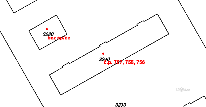 Lyžbice 755,756,757, Třinec na parcele st. 3240 v KÚ Lyžbice, Katastrální mapa