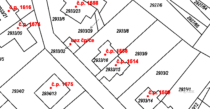 Roztoky 1558 na parcele st. 2933/16 v KÚ Žalov, Katastrální mapa