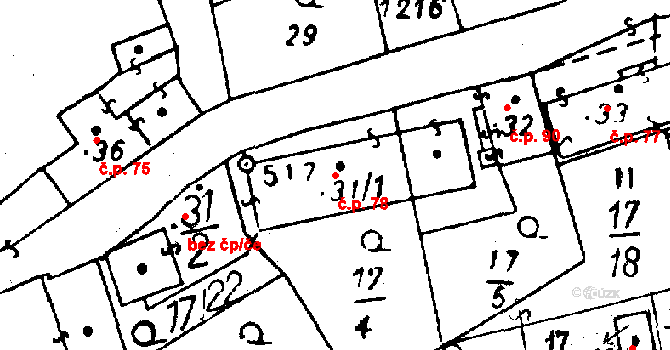 Osek 78 na parcele st. 31/1 v KÚ Osek u Rokycan, Katastrální mapa