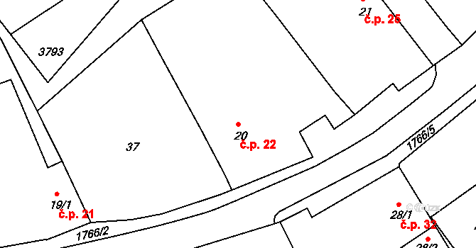 Číměř 22 na parcele st. 20 v KÚ Číměř, Katastrální mapa
