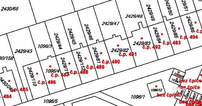 Dačice V 490, Dačice na parcele st. 2429/81 v KÚ Dačice, Katastrální mapa