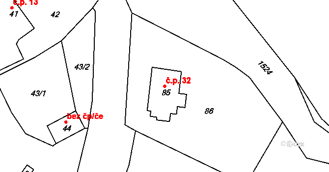 Liboc 32, Kynšperk nad Ohří na parcele st. 85 v KÚ Liboc u Kynšperka nad Ohří, Katastrální mapa