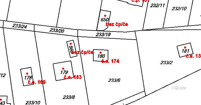Žloukovice 174, Nižbor na parcele st. 180 v KÚ Žloukovice, Katastrální mapa