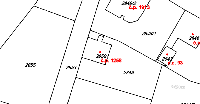 Děčín VI-Letná 1258, Děčín na parcele st. 2850 v KÚ Podmokly, Katastrální mapa