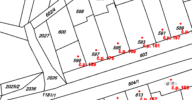 Grygov 175 na parcele st. 597 v KÚ Grygov, Katastrální mapa