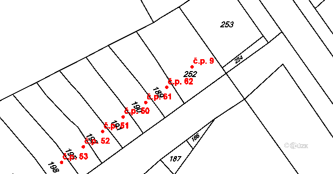 Žerotín 62 na parcele st. 189 v KÚ Žerotín, Katastrální mapa