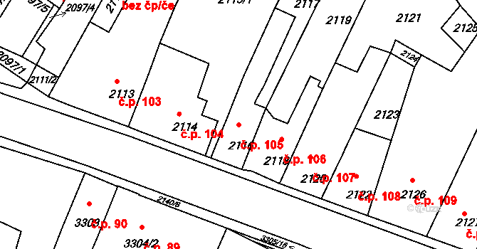 Mimoň I 105, Mimoň na parcele st. 2116 v KÚ Mimoň, Katastrální mapa