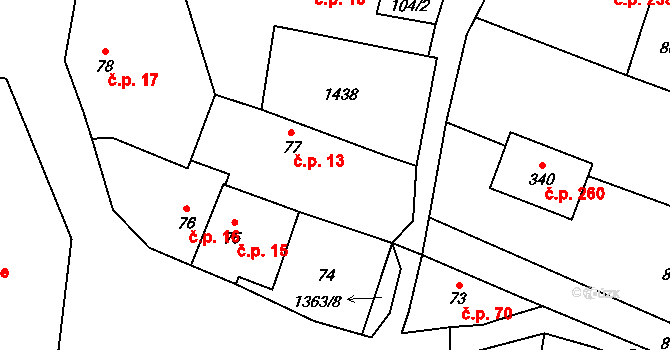 Libochovany 13 na parcele st. 77 v KÚ Libochovany, Katastrální mapa