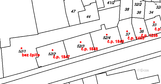 Roudnice nad Labem 1848 na parcele st. 52/3 v KÚ Roudnice nad Labem, Katastrální mapa