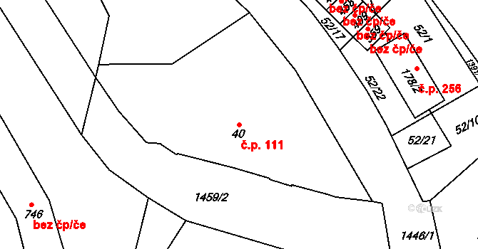 Stará Paka 111 na parcele st. 40 v KÚ Stará Paka, Katastrální mapa