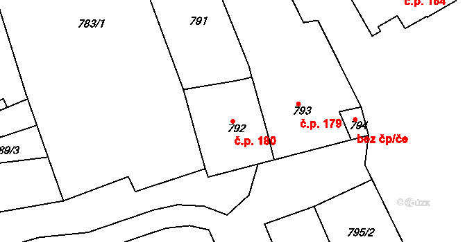 Neštěmice 180, Ústí nad Labem na parcele st. 792 v KÚ Neštěmice, Katastrální mapa