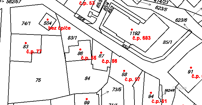 Jablonné nad Orlicí 56 na parcele st. 87 v KÚ Jablonné nad Orlicí, Katastrální mapa