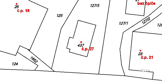 Němčice 27 na parcele st. 437 v KÚ Němčice u České Třebové, Katastrální mapa