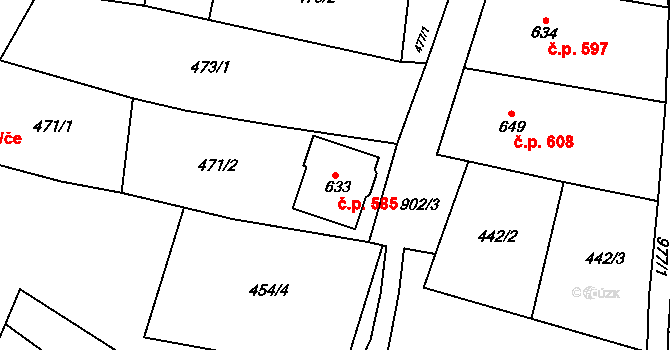 Kovářská 585 na parcele st. 633 v KÚ Kovářská, Katastrální mapa