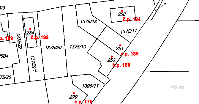 Chornice 186 na parcele st. 253 v KÚ Chornice, Katastrální mapa