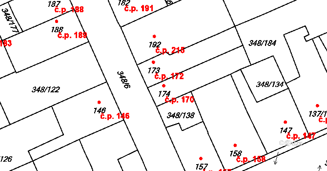 Černčice 170 na parcele st. 174 v KÚ Černčice u Loun, Katastrální mapa