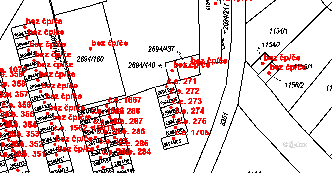Pelhřimov 271 na parcele st. 2694/204 v KÚ Pelhřimov, Katastrální mapa