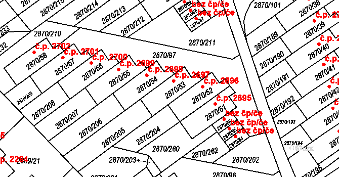 Teplice 2697 na parcele st. 2870/53 v KÚ Teplice, Katastrální mapa