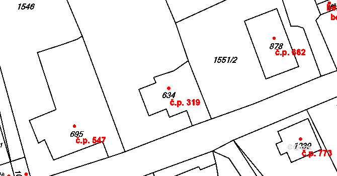 Česká Kamenice 319 na parcele st. 634 v KÚ Česká Kamenice, Katastrální mapa