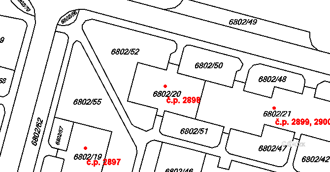 Frýdek 2898, Frýdek-Místek na parcele st. 6802/20 v KÚ Frýdek, Katastrální mapa