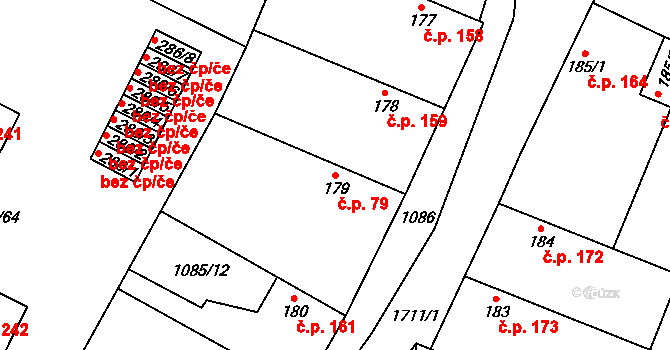 Čečelice 79 na parcele st. 179 v KÚ Čečelice, Katastrální mapa