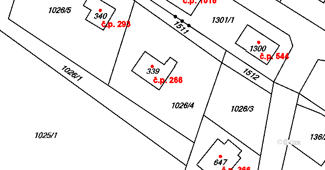 Skalice 266, Frýdek-Místek na parcele st. 339 v KÚ Skalice u Frýdku-Místku, Katastrální mapa
