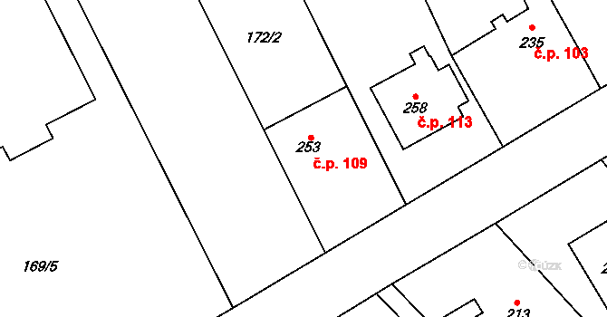 Unčovice 109, Litovel na parcele st. 253 v KÚ Unčovice, Katastrální mapa