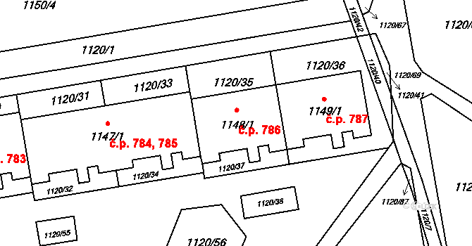 Háje 786,787, Praha na parcele st. 1148/1 v KÚ Háje, Katastrální mapa
