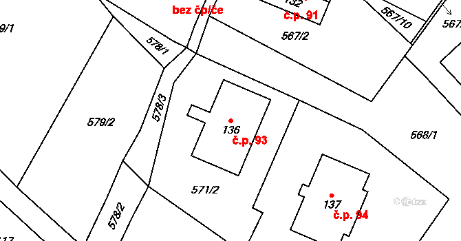 Volfířov 93 na parcele st. 136 v KÚ Volfířov, Katastrální mapa