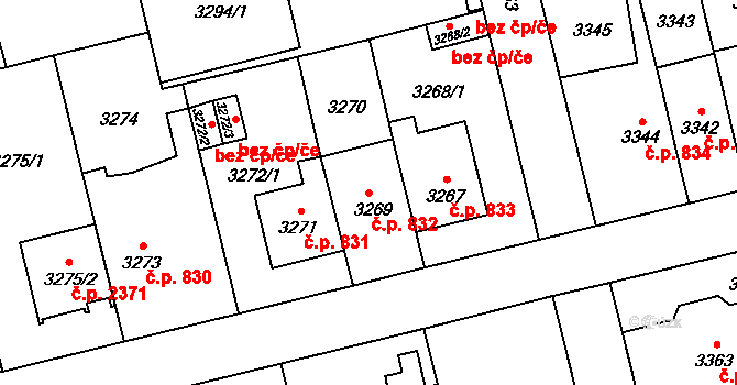 Břevnov 832, Praha na parcele st. 3269 v KÚ Břevnov, Katastrální mapa