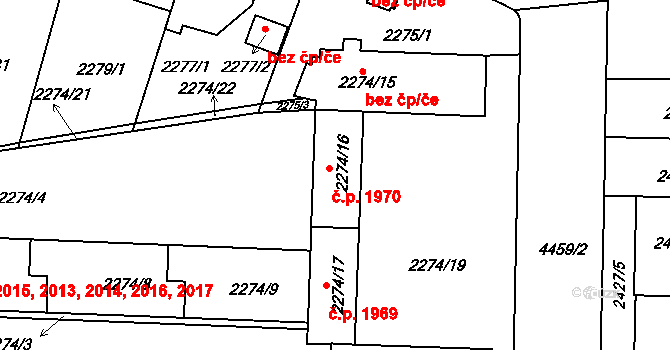 Strašnice 1970, Praha na parcele st. 2274/16 v KÚ Strašnice, Katastrální mapa
