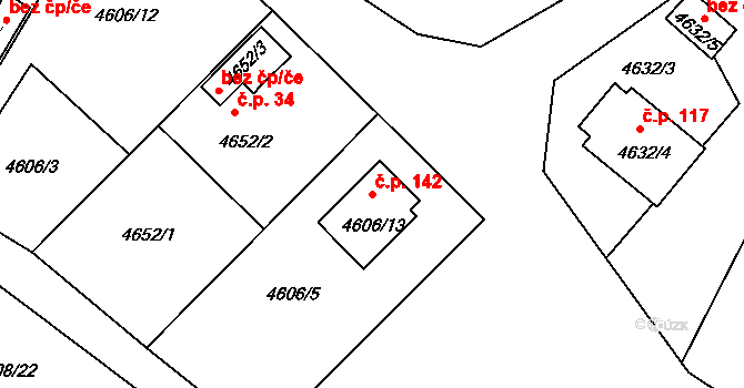 Příbram IX 142, Příbram na parcele st. 4606/13 v KÚ Příbram, Katastrální mapa