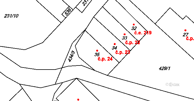 Žireč 24, Dvůr Králové nad Labem na parcele st. 35 v KÚ Žireč Městys, Katastrální mapa