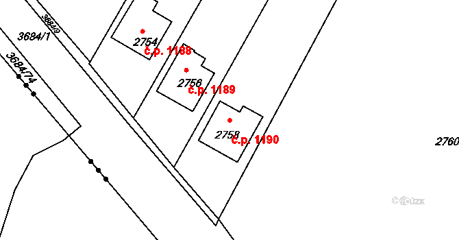 České Budějovice 5 1190, České Budějovice na parcele st. 2758 v KÚ České Budějovice 5, Katastrální mapa