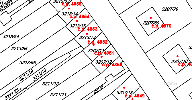 Chomutov 4851 na parcele st. 3207/11 v KÚ Chomutov II, Katastrální mapa