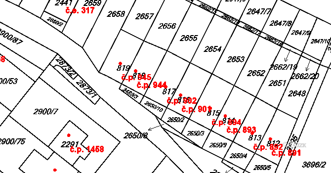 Rosice 902 na parcele st. 817 v KÚ Rosice u Brna, Katastrální mapa