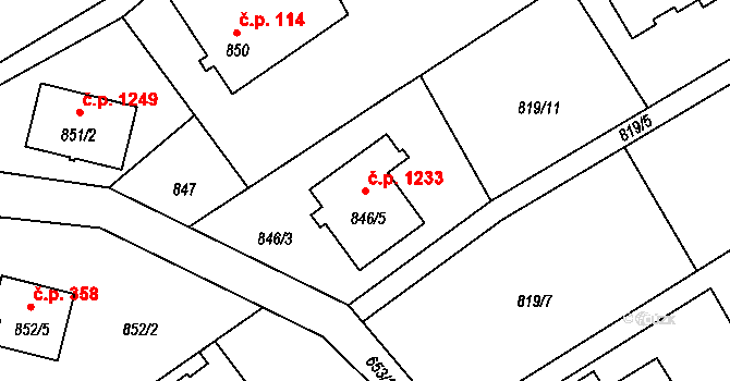 Ráj 1233, Karviná na parcele st. 846/5 v KÚ Ráj, Katastrální mapa