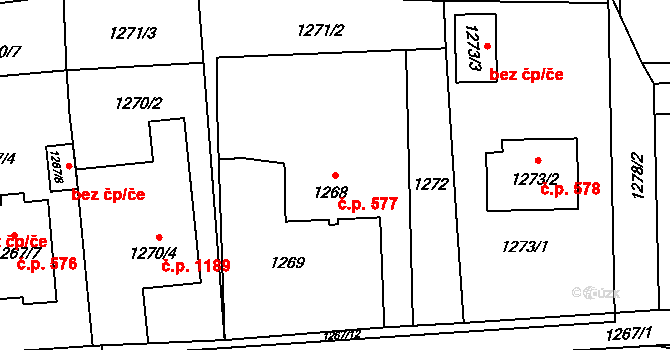Prostřední Suchá 577, Havířov na parcele st. 1268 v KÚ Prostřední Suchá, Katastrální mapa