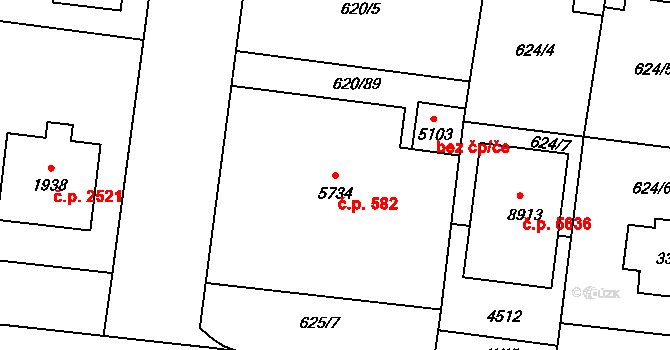 Zlín 582 na parcele st. 5734 v KÚ Zlín, Katastrální mapa