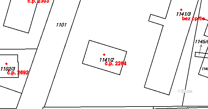 České Budějovice 3 2264, České Budějovice na parcele st. 1141/2 v KÚ České Budějovice 3, Katastrální mapa