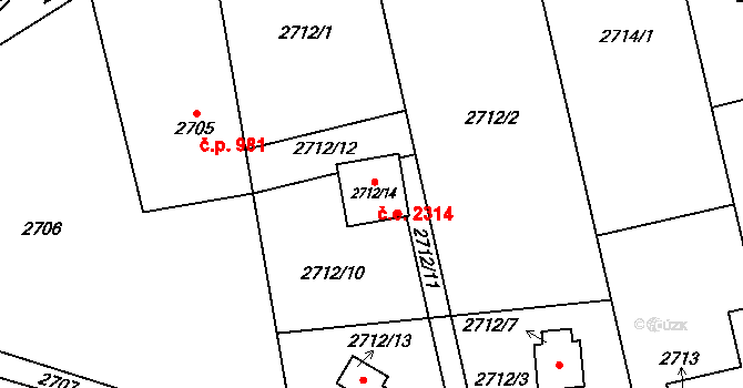 Radotín 2314, Praha na parcele st. 2712/14 v KÚ Radotín, Katastrální mapa