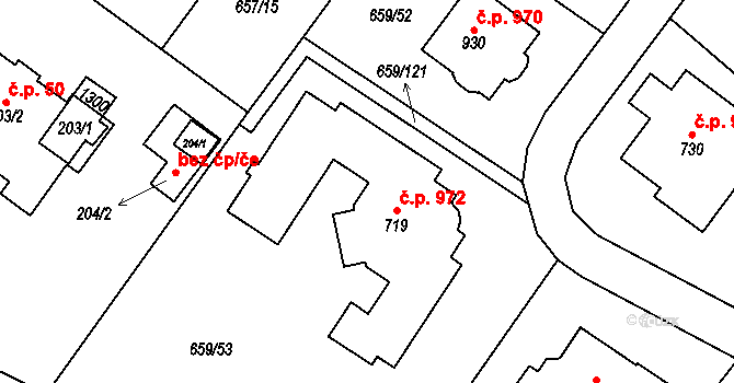 Hlubočinka 972, Sulice na parcele st. 719 v KÚ Sulice, Katastrální mapa