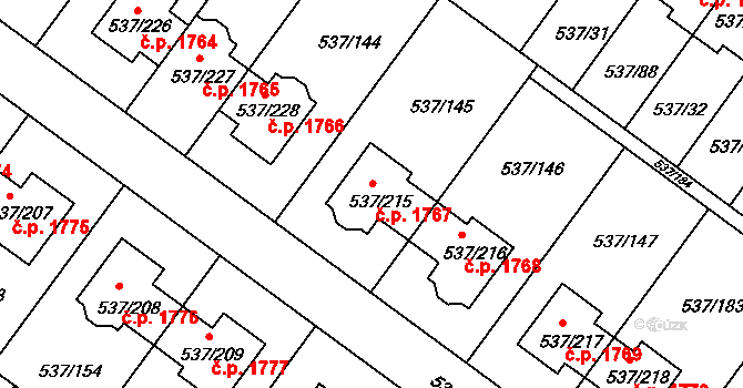 Újezd nad Lesy 1767, Praha na parcele st. 537/215 v KÚ Újezd nad Lesy, Katastrální mapa
