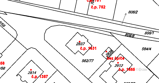 Neratovice 1431 na parcele st. 2837 v KÚ Neratovice, Katastrální mapa