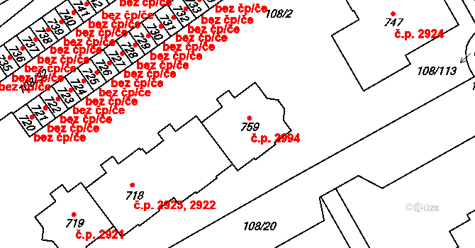 Šumperk 2994 na parcele st. 759 v KÚ Dolní Temenice, Katastrální mapa