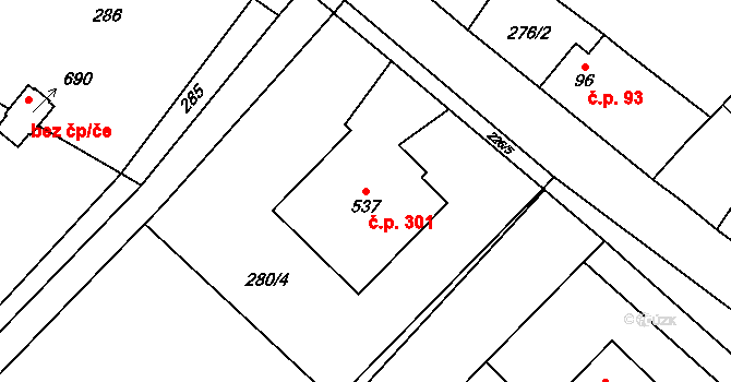 Čížkovice 301 na parcele st. 537 v KÚ Čížkovice, Katastrální mapa