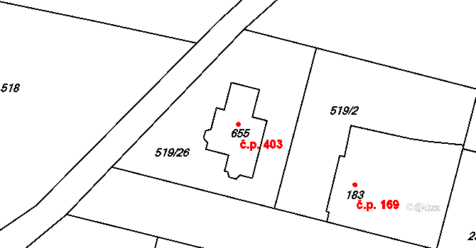 Opatovice nad Labem 403 na parcele st. 655 v KÚ Opatovice nad Labem, Katastrální mapa