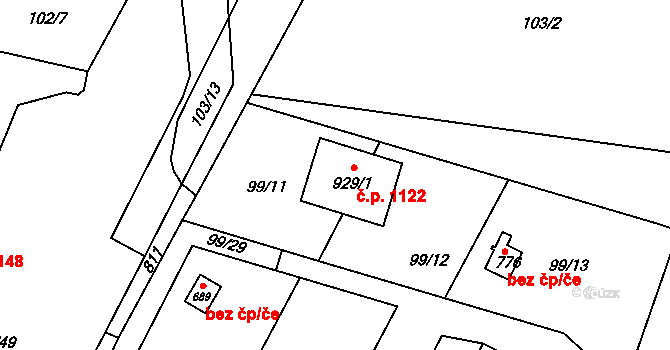 Ládví 1122, Kamenice na parcele st. 929/1 v KÚ Ládví, Katastrální mapa